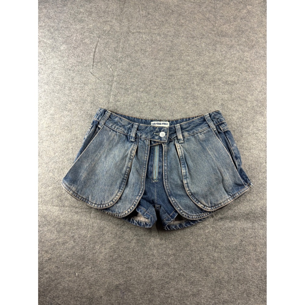 We The Free People Denim Shorts Blue Tulip Layered Pocket Boho Womens 28